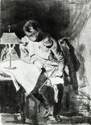 Napoléon étudiant ses cartes à la lumière d
